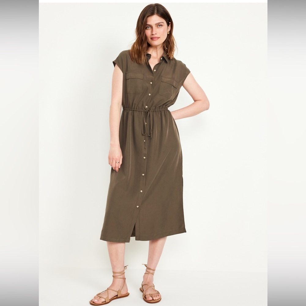 Old Navy Waist-Defined Utility Midi Shirt Dress